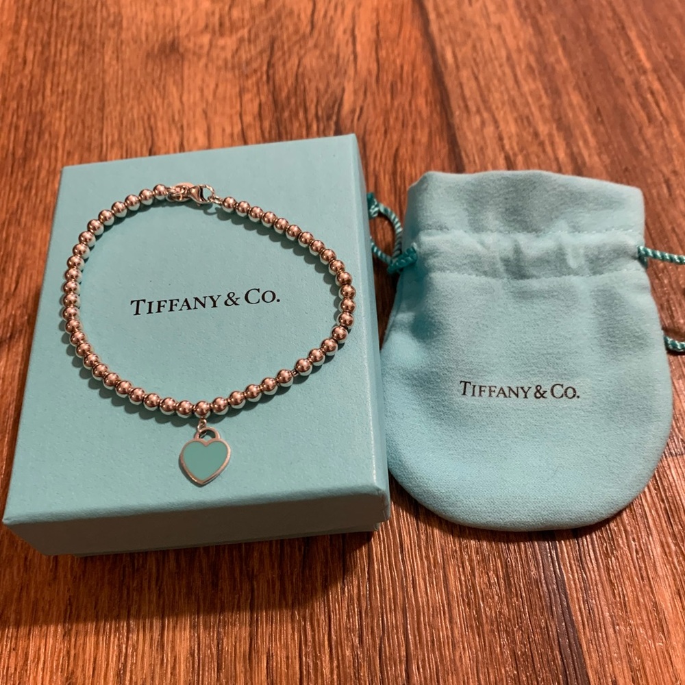 Tiffany & Co. Silver Bead Bracelet with Heart Charm